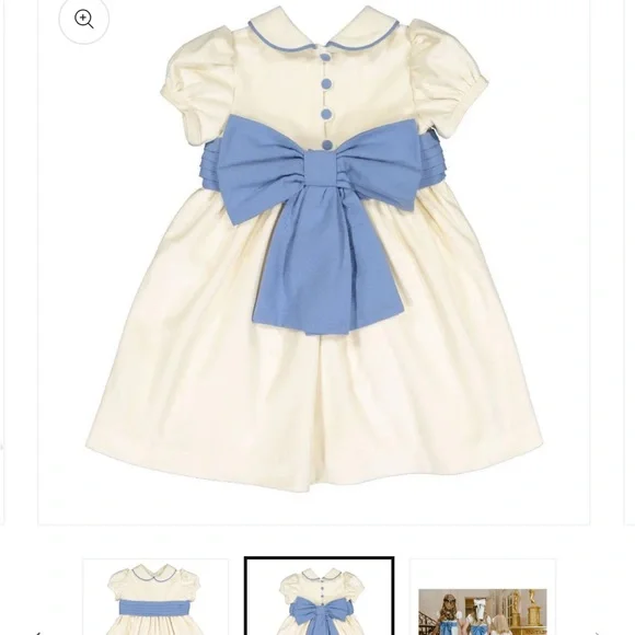 Sal & Pimenta Cream Velvet and French Blue Dress Holiday Perfect - Picture 4 of 9